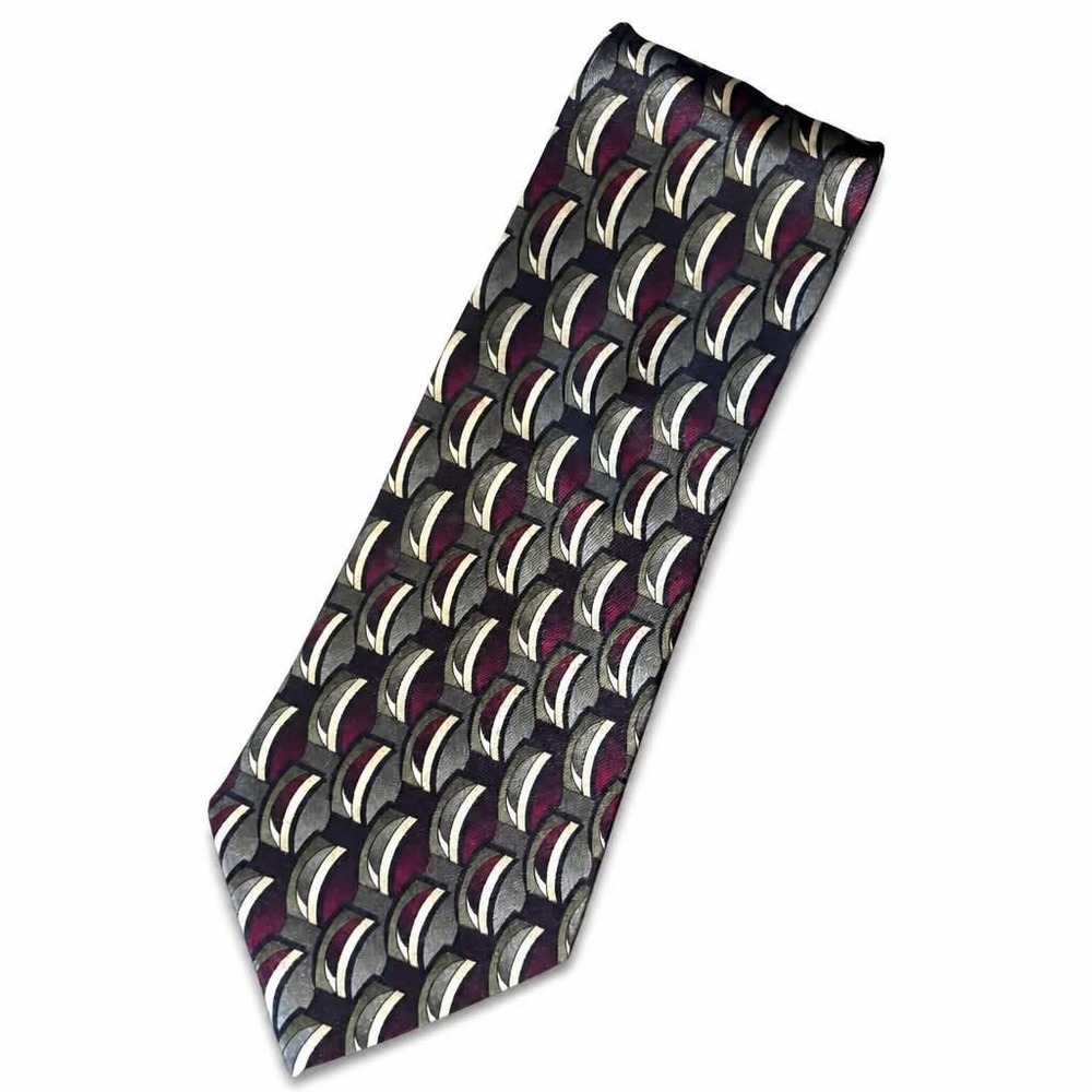 Vintage Cocktail Colors Silk Tie Mens 3D Geometric Arch Green Burgundy Cream 90s